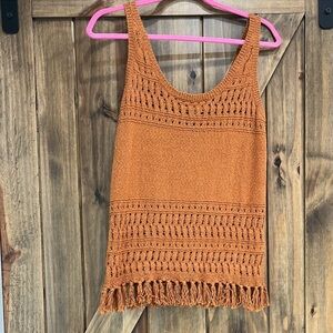 Burnt Orange Fringe Crochet Knit Knitted Tank Top NWT